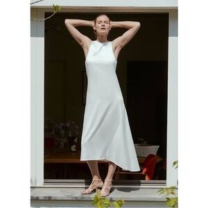 ZARA-ASYMMETRICAL Satin Tie Back Midi Sleeveless Dress (Size:Small)